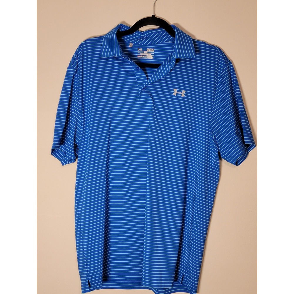 Under Armour Golf Polo Blue HeatGear Loose Performance Short Sleeve Mens Medium